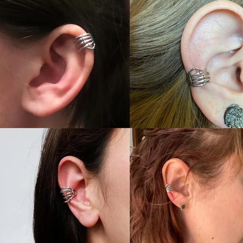 Taichell Store Skeleton Hand Ear Cuffs & Earrings - Halloween Clip Ons & Gifts - Image 4